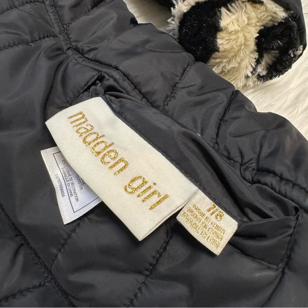 Madden Girl reversible puffer jacket black heart girls 7/8